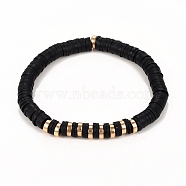 Handmade Polymer Clay Heishi Beads Stretch Bracelets, with Non-magnetic Synthetic Hematite Beads, Black, Inner Diameter: 2-3/8 inch(6.2cm)(BJEW-JB05303-05)