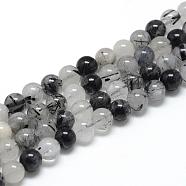 Natural Black Rutilated Quartz Beads Strands, Round, 10mm, Hole: 1mm, about 40pcs/strand, 15.7 inch(G-R446-10mm-26)