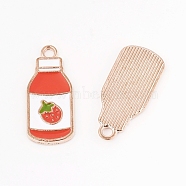 Alloy Enamel Pendants, Strawberry Bottle, Colorful, Light Gold, 22.5x10.5x1.5mm, Hole: 1.5mm(CD-TAC0001-21KCG)