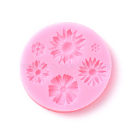 Food Grade Silicone Molds, Fondant Molds, For DIY Cake Decoration, Chocolate, Candy, UV Resin & Epoxy Resin Jewelry Making, Flat Round with Flower, Pink, 75x11mm(X-DIY-E011-05)