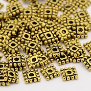 Tibetan Style Spacer Beads, Lead Free & Cadmium Free, Square, Antique Golden, 7x7x2mm, Hole: 2mm(X-TIBEB-00697-AG-RS)