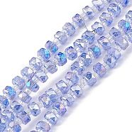 Transparent Electroplate Glass Beads Strands, Faceted, Rondelle, AB Color Plated, Royal Blue, 5.5x3.5~4mm, Hole: 1mm, about 100pcs/strand, 21.65~22.05 inch(55~56cm)(EGLA-F153-AB08)
