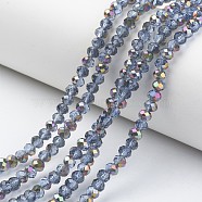 Electroplate Transparent Glass Beads Strands, Half Rose Gold Plated, Faceted, Rondelle, Cornflower Blue, 4x3mm, Hole: 0.4mm, about 123~127pcs/strand, 16.5~16.9 inch(42~43cm)(EGLA-A034-T4mm-R02)