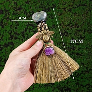 Natural Labradorite Heart Magic Broom, Mini Witch Broom, Reiki Stone For Cleansing Healing Fengshui, for Home Halloween Decor, 170x30mm(PW-WG27934-01)
