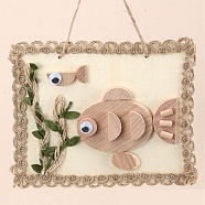 DIY Fish Painting Handmade Materials Package for Parent-Child, including Unfished Wood Cabochons, Picture Frame, Rope and Cotton Ribbon, BurlyWood, 12x15x0.25cm, Hole: 3mm(DIY-P036-05)