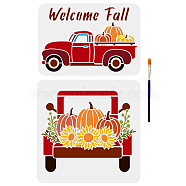 US 2Pcs 2 Styles Autumn PET Hollow Out Drawing Painting Stencils and 1Pc Art Paint Brushes, for DIY Scrapbook, Photo Album, Pumpkin, Truck Pattern, 297~300x210~300mm, 1pc/style(DIY-MA0001-01)