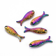 Alloy Pendants, Cadmium Free & Nickel Free & Lead Free, Fish, Rainbow Color, 24x8x3mm, Hole: 1.6mm(PALLOY-S180-080-NR)