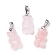 Natural Rose Quartz Pendants, with Stainless Steel Color Tone 201 Stainless Steel Findings, Bear, 27.5mm, Hole: 2.5x7.5mm, Bear: 21x11x6.5mm(G-G854-01P-06)