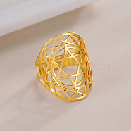 304 Stainless Steel Adjustable Rings, Hollow Star of David, Golden, US Size 7 1/4(17.5mm)(RJEW-H213-02G)