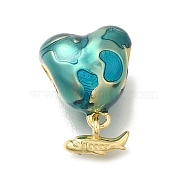 Brass Turquoise Enamel European Dangle Charms, Heart with Plane Large Hole Pendants, Real 16K Gold Plated, 20x15x11.5mm, Hole: 5mm(KK-M101-08G)