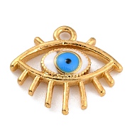 Golden Brass Enamel Pendants, Long-Lasting Plated, Evil Eye, White, 12.5x14x2.5mm, Hole: 1.3mm(KK-P197-12B-G)