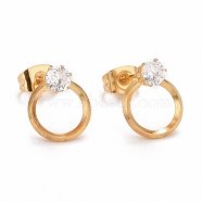 Ring SteelStud Earrings, with 316 Stainless Steel Pin & Glass Imitation Cubic Zirconia, Golden, 11.5x10mm, Pin: 0.7mm(EJEW-C019-17G)