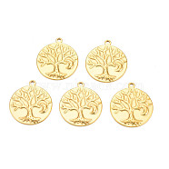 Ion Plating(IP) 201 Stainless Steel Pendants, Flat Round with Tree, Nickel Free, Real 18K Gold Plated, 29x25.5x2mm, Hole: 2mm(STAS-T063-186G)