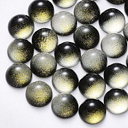 Transparent Spray Painted Glass Cabochons, with Glitter Powder, Half Round/Dome, Black, 20x10mm.(GLAA-S190-013C-G08)