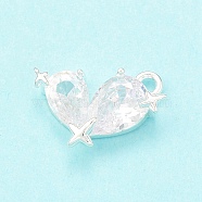 Clear Glass Pendnants, with Brass Findings, Butterfly with Star Charms, Silver, 12x9x3mm, Hole: 1.4mm(KK-P228-24S)
