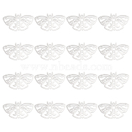16Pcs 201 Stainless Steel Pendants, Laser Cut, Moth, Stainless Steel Color, 20.5x36x1mm, Hole: 1.6mm(STAS-DC0010-82)