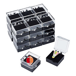 Plastic Badge Storage Gift Box, with Black Tray, Square, 3.75x3.05x2.2cm(CON-WH0099-07A)