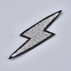 Computerized Embroidery Cloth Iron on/Sew on Patches, Costume Accessories, Lightning, Silver, 71x20x1.5mm(DIY-L031-054)