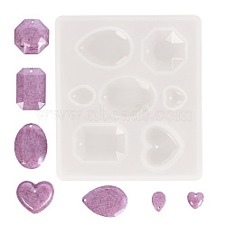 Pendant Silicone Molds, Resin Casting Molds, For UV Resin, Epoxy Resin Jewelry Making, Heart & Oval & Drop & Octagon, White, 79x89x8mm, Hole: 1mm, Inner Size: 10~29mm(X-DIY-L005-15)