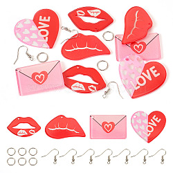 DIY Valentine's Day Love Heart Acrylic Dangle Earrings Making Kit, Red, 10~41x10~47.5x0.8~2mm, Hole: 1.6~2.8mm(DIY-TA0009-29)
