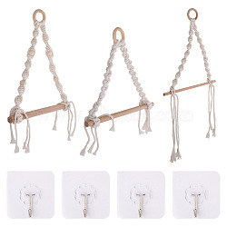 Crafans 3Pcs 3 Styles Handmade Cotton with Polyester Rope Woven and Wooden Toilet Paper Holder, for Toilet Paper Hanger, with 4Pcs Plastic Hook Hanger, Mixed Color, 7pcs/bag(HJEW-CF0001-10)