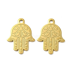 Ion Plating(IP) 304 Stainless Steel Pendants, Laser Cut, Hamsa Hand Charm, Real 18K Gold Plated, 20.5x15x1mm, Hole: 1.8mm(STAS-P341-19D-G)