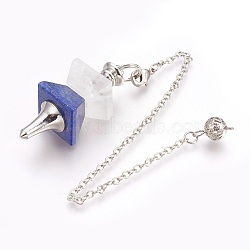 Natural Lapis Lazuli Dowsing Pendulums, with Platinum Tone Brass Findings, Trapezoid, 235mm, Hole: 2mm(KK-F756-09C)