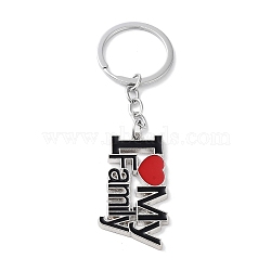 Alloy Enamel Keychains, Word with Heart, Platinum, 10.9cm(KEYC-P020-A04)