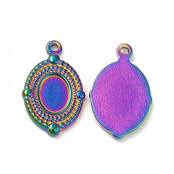 Ion Plating(IP) 304 Stainless Steel Pendant Cabochon Settings, Oval Charms, Rainbow Color, Tray: 8x6mm, 21x13x2mm, Hole: 1.2mm(STAS-L020-033RC)