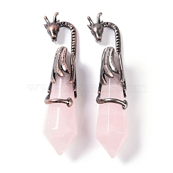 Natural Rose Quartz Faceted Pointed Bullet Big Pendants, Rack Plating Brass Dragon Charms, Lead Free & Cadmium Free, Red Copper, 73.5~78.5x15.5~16.5x15.5~16.5mm, Hole: 4x2.5mm(G-L524-19R-08)