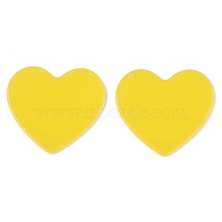 Translucent Cellulose Acetate(Resin) Pendants, Solid Color, Heart, Yellow, 38x41x2mm, Hole: 1.4mm(KY-T040-31C)