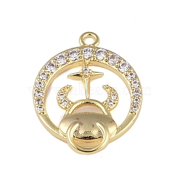 Brass Micro Pave Clear Cubic Zirconia Pendants, Twelve Constellations, Taurus, 19x15x3mm, Hole: 1.5mm(FIND-B077-02G-10)