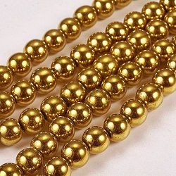 Electroplate Non-magnetic Synthetic Hematite Beads Strands, Round, Grade A, Golden Plated, 8mm, Hole: 1.5mm, about 50pcs/strand, 16 inch(G-J169A-8mm-04)
