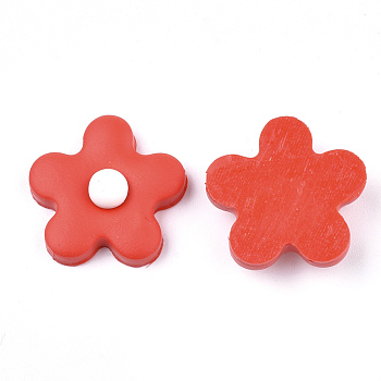 Handmade Polymer Clay Cabochons, Flower, Red, 24x24x8.5mm