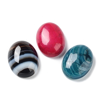 Natural Striped Agate/Banded Agate Cabochons, Dyed & Heated, Oval, Mixed Color, 19.5~20x15x6~6.5mm