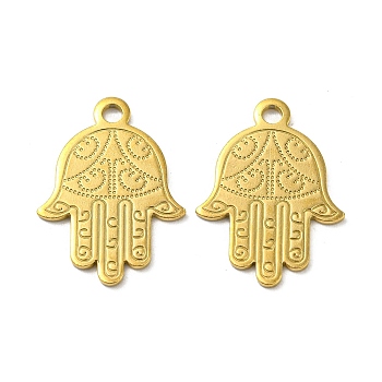 Ion Plating(IP) 304 Stainless Steel Pendants, Laser Cut, Hamsa Hand Charm, Real 18K Gold Plated, 20.5x15x1mm, Hole: 1.8mm