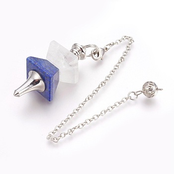 Natural Lapis Lazuli Dowsing Pendulums, with Platinum Tone Brass Findings, Trapezoid, 235mm, Hole: 2mm