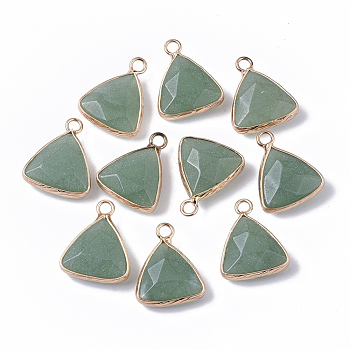 Natural Green Aventurine Pendants, with Golden Tone Brass Open Back Bezel, Faceted, Triangle, 19x16x6mm, Hole: 2mm