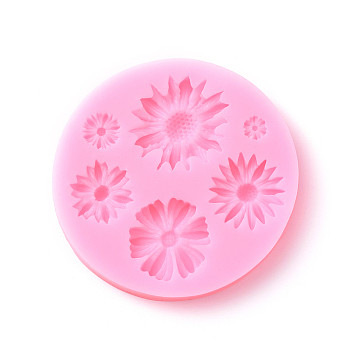 Food Grade Silicone Molds, Fondant Molds, For DIY Cake Decoration, Chocolate, Candy, UV Resin & Epoxy Resin Jewelry Making, Flat Round with Flower, Pink, 75x11mm