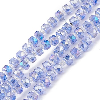 Transparent Electroplate Glass Beads Strands, Faceted, Rondelle, AB Color Plated, Royal Blue, 5.5x3.5~4mm, Hole: 1mm, about 100pcs/strand, 21.65~22.05 inch(55~56cm)