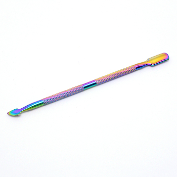 Oblique Head Stainless Steel UV Gel Nail Polish Remover Cleaner, Manicure Pedicure Cuticle Tools, Rainbow Color, 124.5x4.7x1.5mm