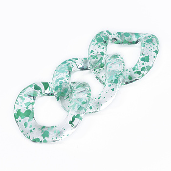 Transparent Acrylic Linking Rings, Quick Link Connectors, for Curb Chains Making, Twist Oval, Medium Sea Green, 40x33x10mm, Inner Diameter: 19x23mm