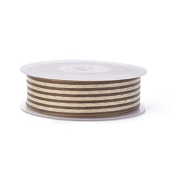 Polyester Ribbon, Striped Pattern, Coffee, 3/8 inch(9mm), about 100yards/roll(91.44m/roll)