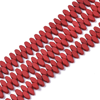 Spray Painted Non-magnetic Synthetic Hematite Multi-Strand Links, for Tile Elastic Bracelets Making, Oval, Red, 5x2.5x2mm, Hole: 0.9mm, about 250~253pcs/strand, 16.54 inch(42cm)