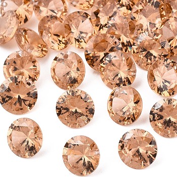 Cubic Zirconia Charms, Faceted, Flat Round, Sandy Brown, 6x3.5mm, Hole: 0.8mm