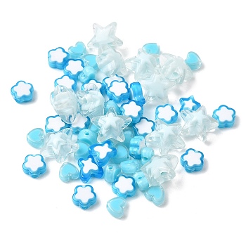 200Pcs 5 Styles Transparent Acrylic Beads, Bead in Bead, Mixed Shapes, Deep Sky Blue, 7~15.5x8~16x4~9.5mm, hole: 1.8~3mm