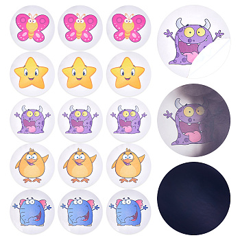 Round Dot PVC Potty Training Toilet Color Changing Stickers, Reusable Potty Targets Color Changing Pee Target for Kid Training, Animal, 70x0.3mm