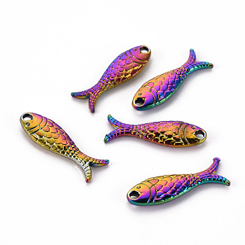 Alloy Pendants, Cadmium Free & Nickel Free & Lead Free, Fish, Rainbow Color, 24x8x3mm, Hole: 1.6mm