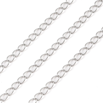 Rhodium Plated 925 Sterling Silver Curb Chains, Soldered, Platinum, 3.5x2.5x1mm