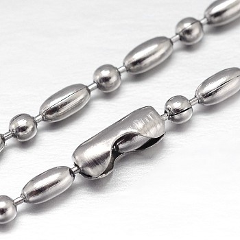 304 Stainless Steel Ball Chain Necklaces, Collar Necklaces, Rice and Round, Stainless Steel Color, 8 inch(20.5cm), Rice: 4x2mm